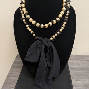 Lee Angel Neiman Marcus Black Silk and Glass Pearl Necklace